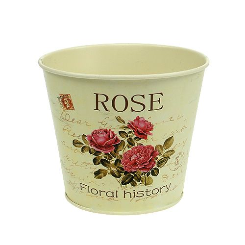 Floristik24 Pot with rose motif made of metal Ø13cm H11cm
