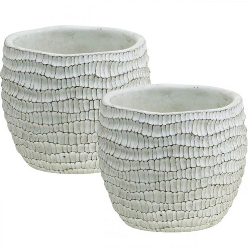 Planter concrete white vintage flower pot honeycomb H13cm Ø12.5cm 2pcs