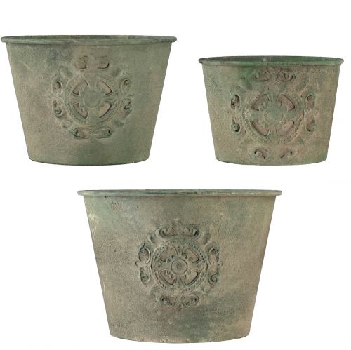 Product Flowerpot metal green vintage Ø22cm–13.5cm set of 3