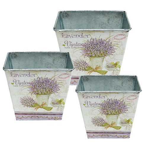 Floristik24 Metal pot with lavender motif, angular 3-set