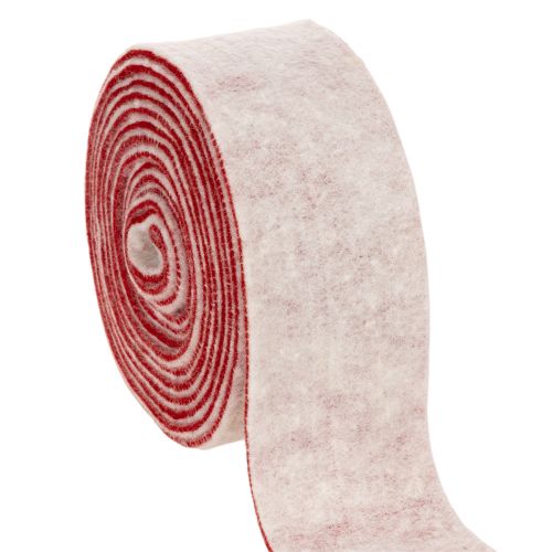 Two-tone pot hinge made of 100% wool as a decorative felt ribbon, white/red, 7.5cm wide, 5m long buy online | Floristik24.ie