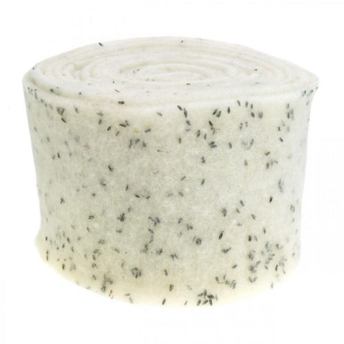 Floristik24 Felt ribbon with lavender flowers, deco ribbon, pot ribbon, wool felt cream white 15cm 5m