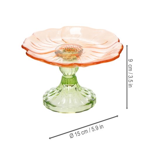 Product Decorative glass plate with foot, flower design, for stylish table decoration and summer decor, 15cm