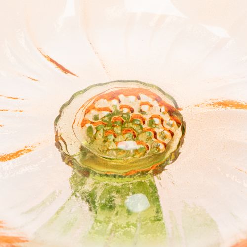 Product Decorative glass plate with foot, flower design, for stylish table decoration and summer decor, 15cm