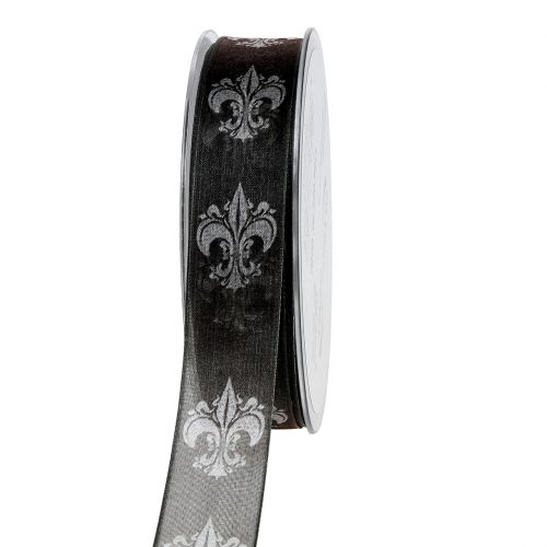 Floristik24 Mourning ribbon black with pattern 25mm 20m