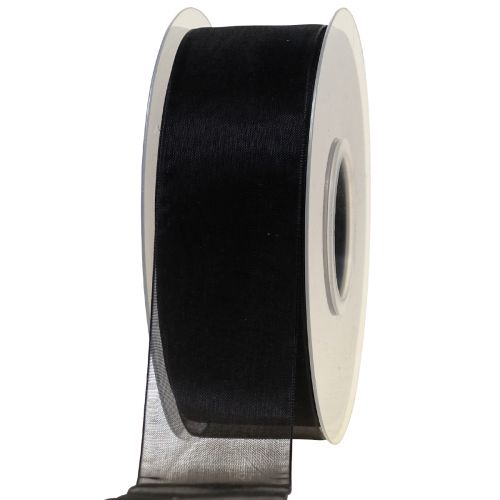 Mourning organza ribbon with selvage black 40mm 50m