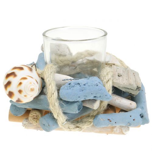 Floristik24 Candlestick made of driftwood with glass tealight Ø12cm H8cm