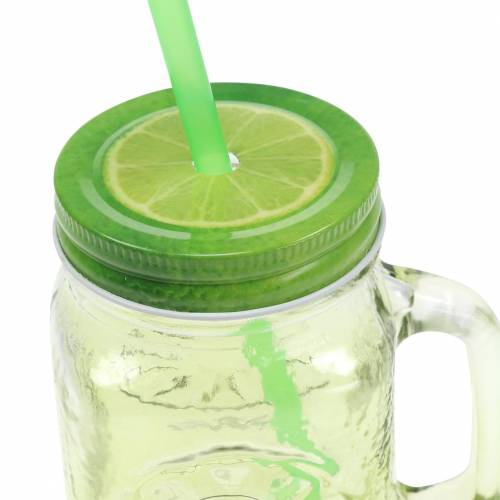 Product Drinking glass with lid and straw assorted Ø7cm H13.5cm 2pcs