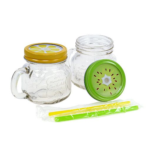 Floristik24 Drinking glass with lid Ø7cm H9cm 2pcs