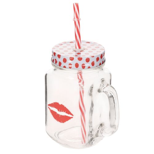 Drinking glass with lid &amp; handle Ø7cm H13.5cm