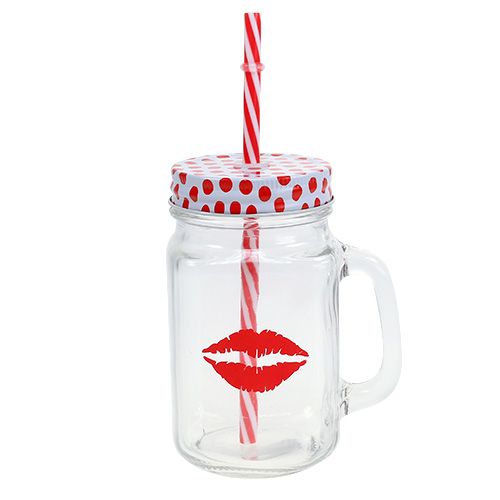 Drinking glass with lid &amp; handle Ø7cm H13.5cm