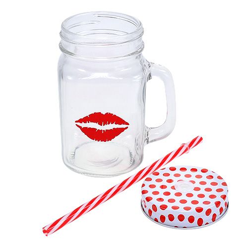 Product Drinking glass with lid &amp; handle Ø7cm H13.5cm