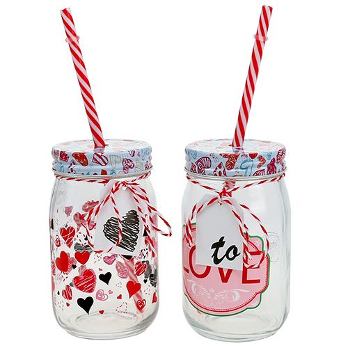 Floristik24 Drinking glass with lid and straw H13.5cm 2pcs