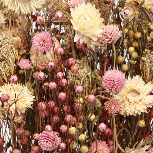 Floristik24 Dried flowers pink clover straw flowers dill flax 35cm 150g