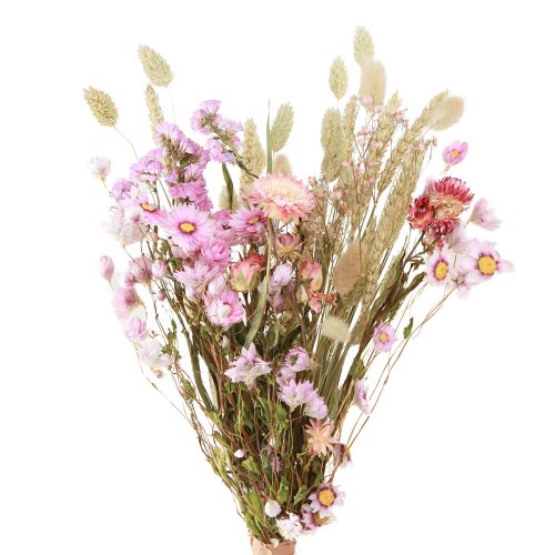Floristik24 Dried Flower Bouquet Pink Strawflowers Lagurus Wheat 55cm