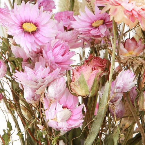 Floristik24 Dried Flower Bouquet Pink Strawflowers Lagurus Wheat 55cm