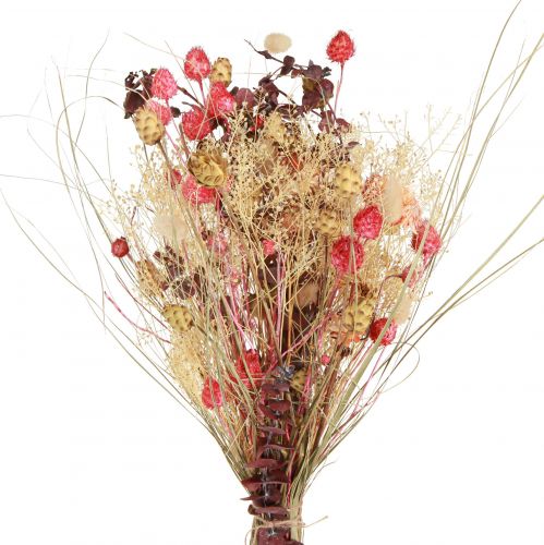 Product Dried flower bouquet Boho style Strawberry thistle &amp; Cornflower in bleached red, lifelike 150g