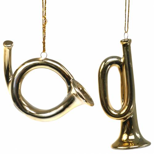Floristik24 Christmas tree decorations trumpet and horn to hang gold 9.5cm 2 pcs