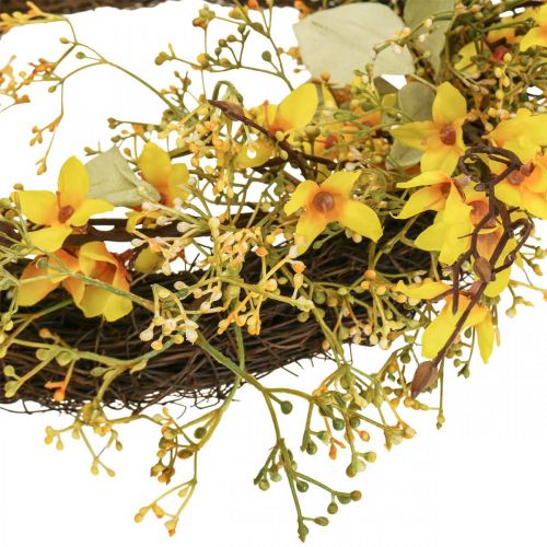 Door wreath forsythia artificial deco wreath yellow Ø48cm