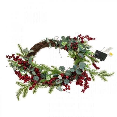 Floristik24 Christmas door wreath illuminated berries LED wreath Ø37cm