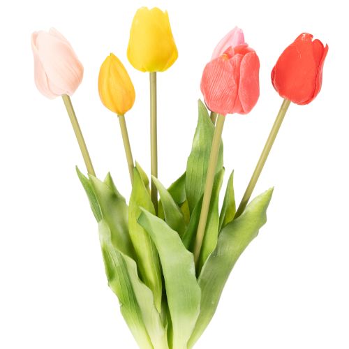 Artificial tulip bouquet, colorful, realistic decoration, high quality for home, 43cm, 7 pieces