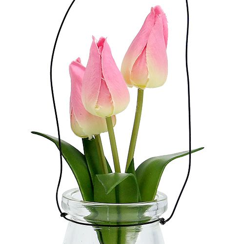 Floristik24 Tulip in a glass pink H22.5cm 1p