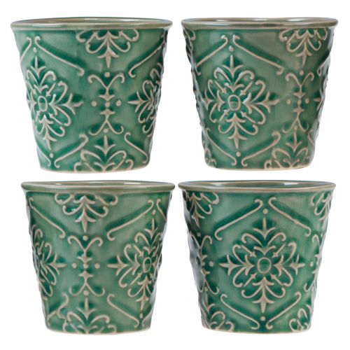 Floristik24 Planter Ceramic Craquelé Glaze Green Ø7cm H8cm 4 pcs
