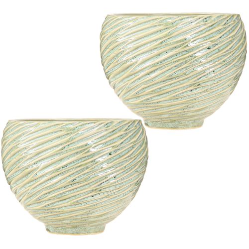 Product Planter decorative bowl ceramic in green Ø15cm H11cm 2pcs