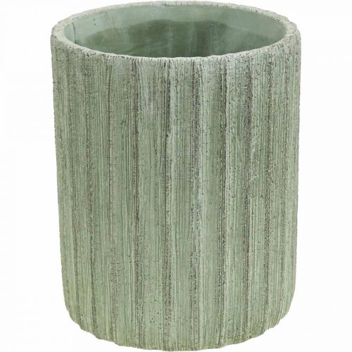 Planter Ceramic Green Retro Striped Ø13.5cm H17cm