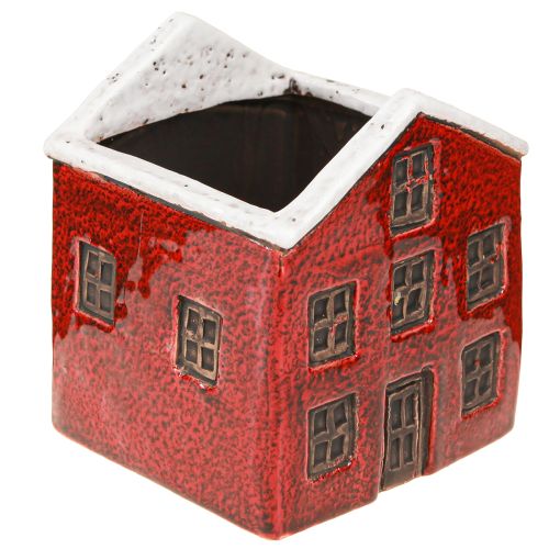 Floristik24 Planter ceramic house Advent red and white 10×10×12cm