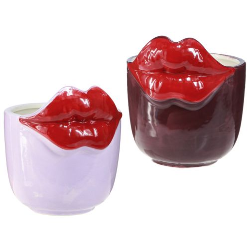 Floristik24 Planter Ceramic Kiss Mouth Vase Pink Purple Ø14.5cm 2pcs