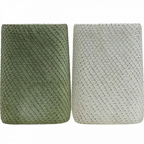 Product Planter ceramic white green relief mesh 14x14cm H21.5cm 2pcs