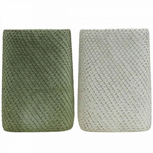 Product Planter ceramic white green relief mesh 12x12cm H17.5cm 2pcs