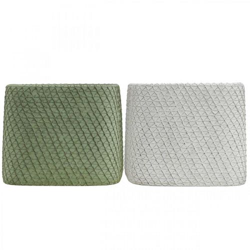 Product Planter ceramic white green relief mesh 17x17cm H15cm 2pcs