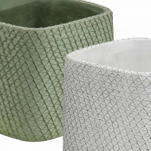 Product Planter ceramic white green relief mesh 13.5x13.5cm H13cm 2pcs