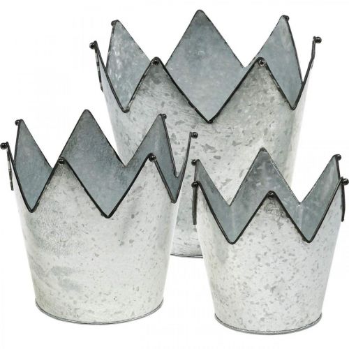 Planter crown metal decoration zinc Ø21.5/19.5/17cm set of 3