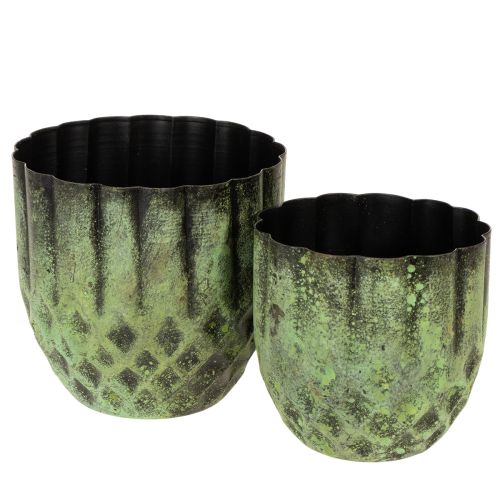 Floristik24 Vintage metal flower pot, green, Ø14/12cm, set of 2