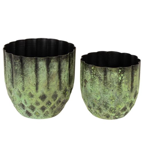 Product Vintage metal flower pot, green, Ø14/12cm, set of 2