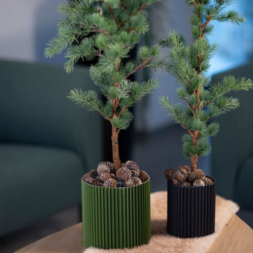 Paper Plant Pot Grooved Dark Green Ø13cm H12cm 4 pcs