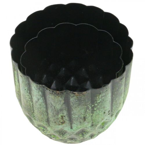 Product Planter metal vintage flower pot green Ø14/12cm set of 2