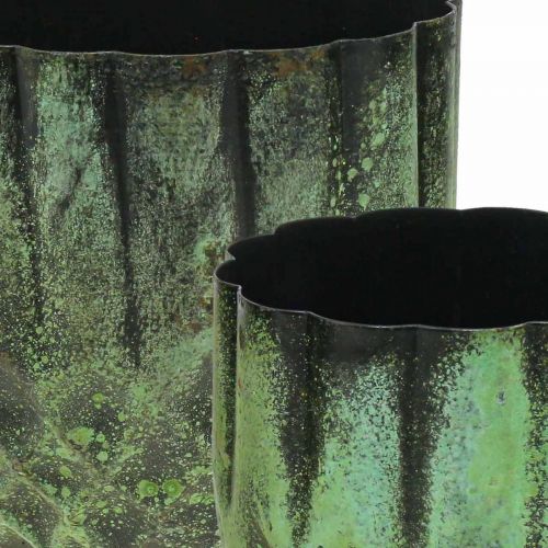 Product Planter metal vintage flower pot green Ø14/12cm set of 2