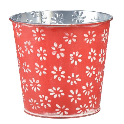 Planter red white mini flower pot floral metal Ø10.5cm H10.5cm