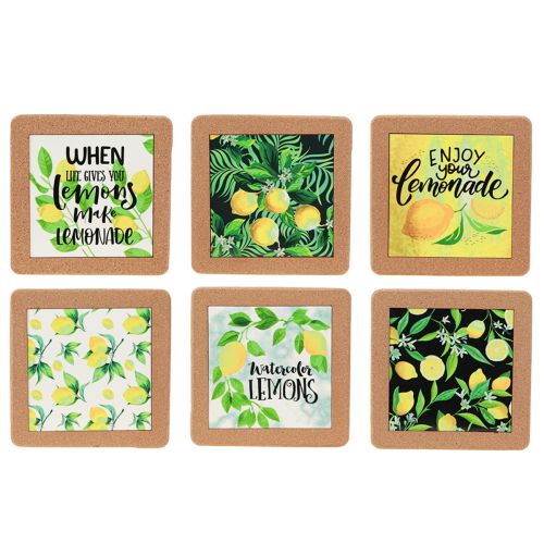 Coasters Lemons Cork Ceramic Summer Assorted 19.5cm 6pcs