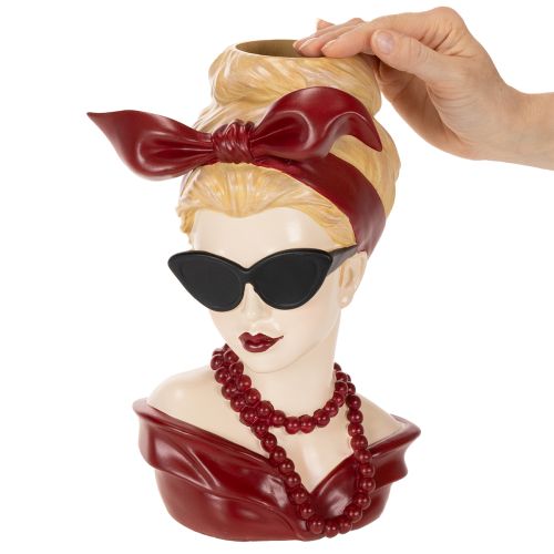 Head vase of a woman with sunglasses and pearl necklace, 30cm | Floristik24.ie