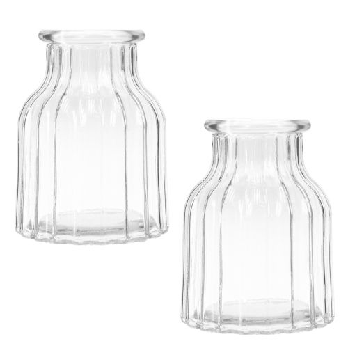 Floristik24 Vase glass grooves glass vase decorative glass clear Ø11cm H15cm 2pcs