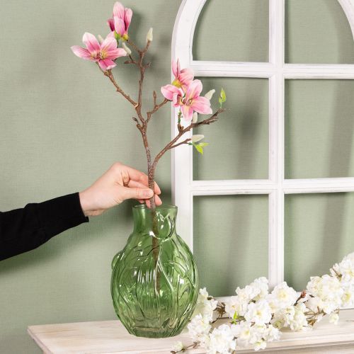 Product Glass vase with embossed tulip design for interior decoration, 22.5cm