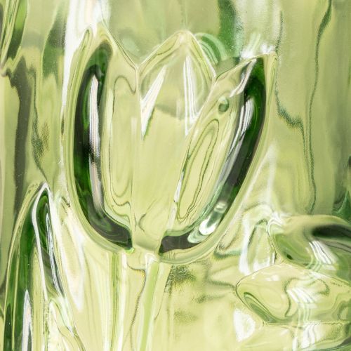 Product Glass vase with embossed tulip design for harmonious room design, 30cm