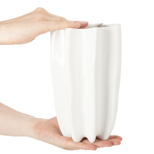 Ribbed vase, tall decorative vase for dried flowers, 24cm | Floristik24.ie