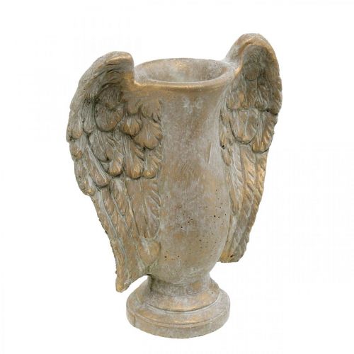 Floristik24 Decorative vase made of concrete, amphora with angel wings golden vintage look W20.5cm H26cm