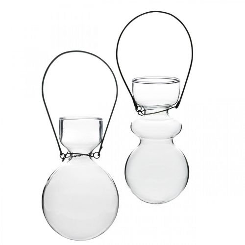 Product Mini glass vases for hanging bracket bulbous H11/11.5cm set of 2